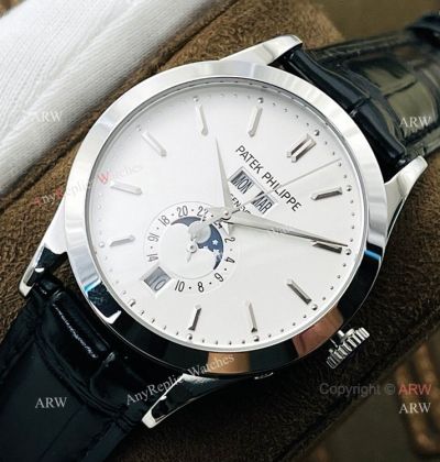 PFF Patek Philippe Replica Complications Copy Watch White Dial Black Strap